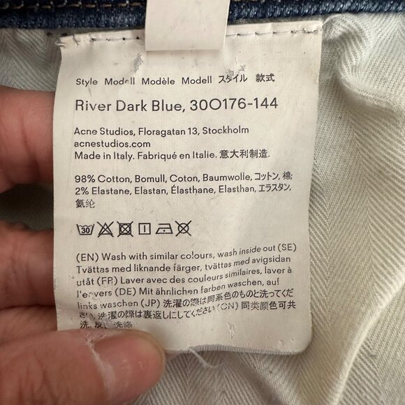 Acne Studios River Dark Blue Denim Jeans Button Fly Slim Fit Five Pockets Cotton - Picture 9 of 11